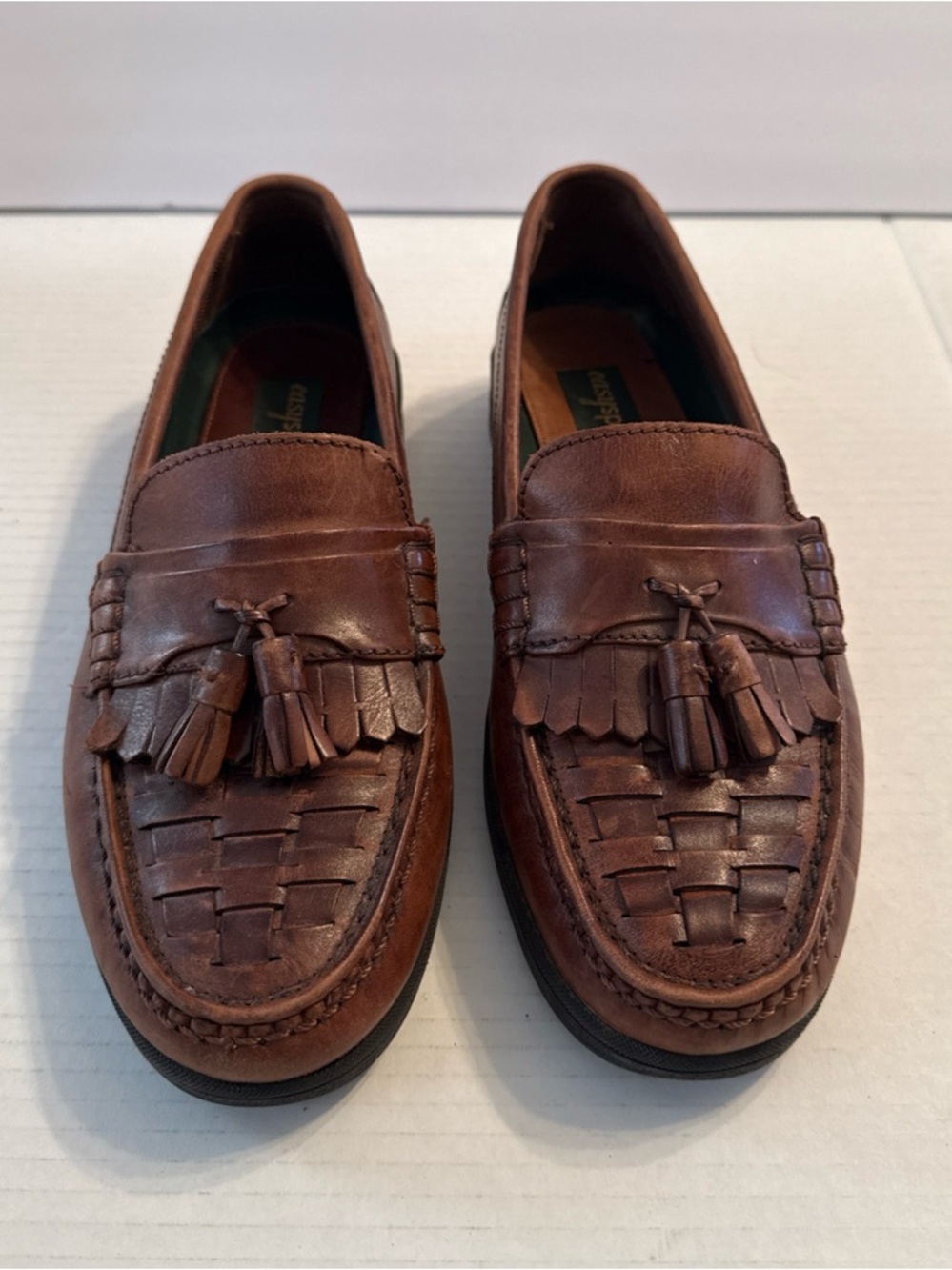 Easy Spirit Men's Dress Shoes Brown Woven Leather Tassel Logan Loafers Sz 91/2 D